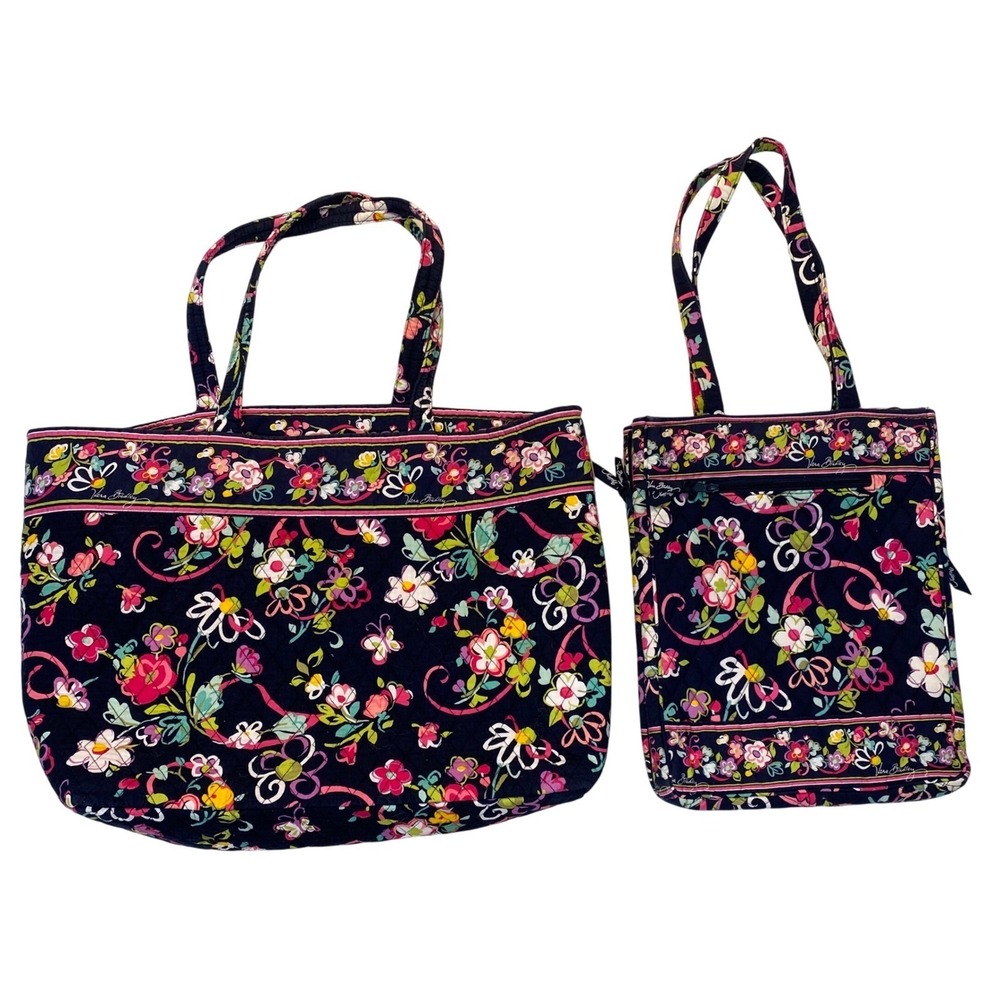 Vera Bradley Retired Ribbons Grand Tote & Checkpoint Friendly Laptop Tote 2 Pc